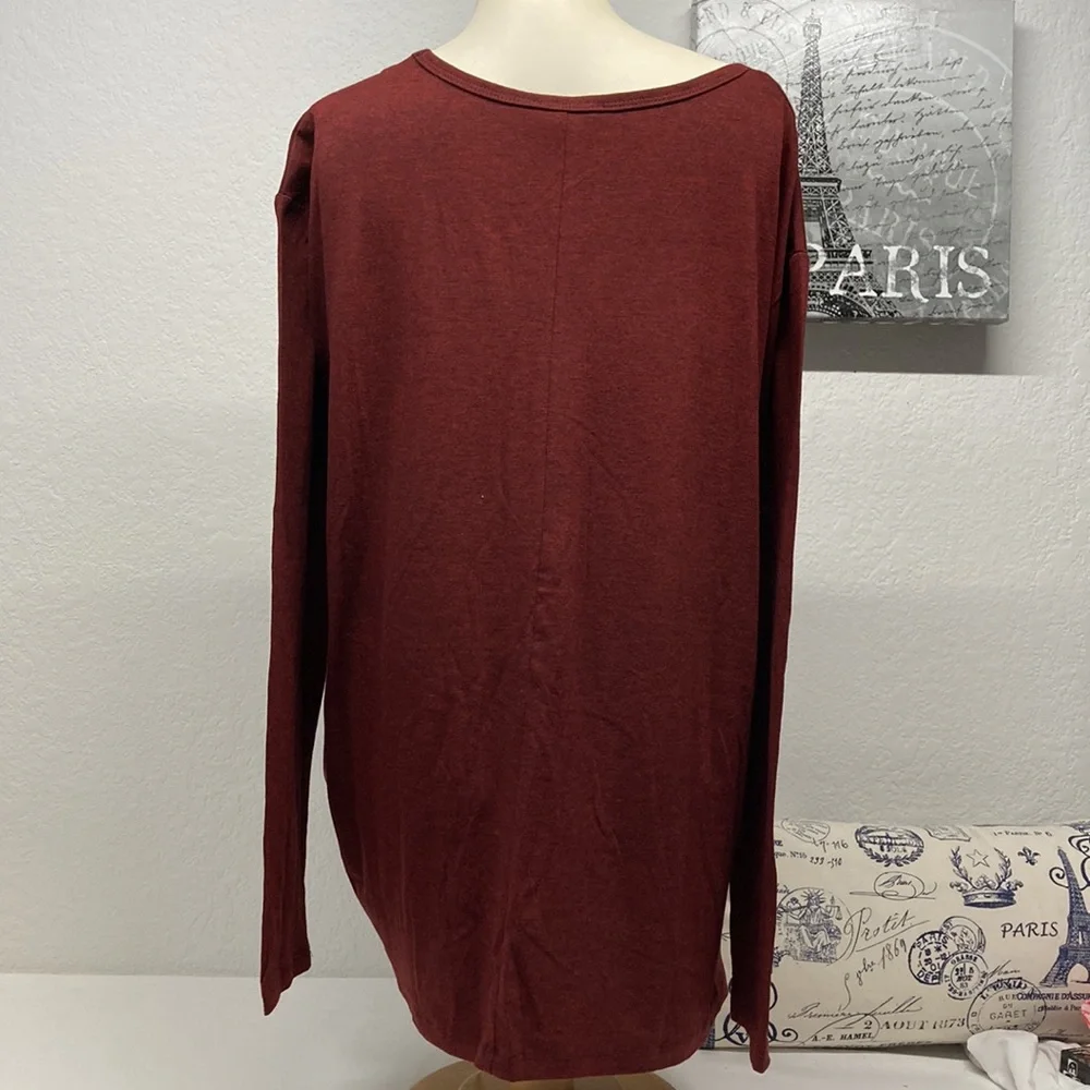 Umgee | Long Sleeve Burgundy Top, Side Knot Detail, Sz Med - Picture 4 of 10